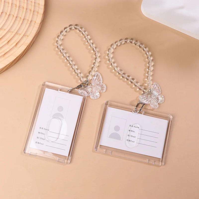 Crystal Butterfly Photocard Holder Transparent 3 Inch Acrylic Photos Credit ID Bank Card Protective Case Keychain Pendant