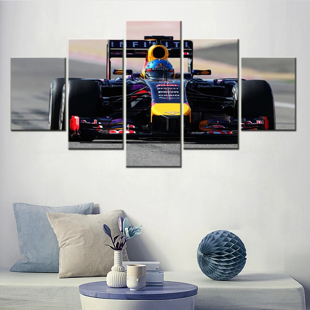 

5 Pieces Wall Art Canvas Poster Front Racing Car Formula 1 Wallpaper Painting Living Room Picture Print Bedrom Mural Framework