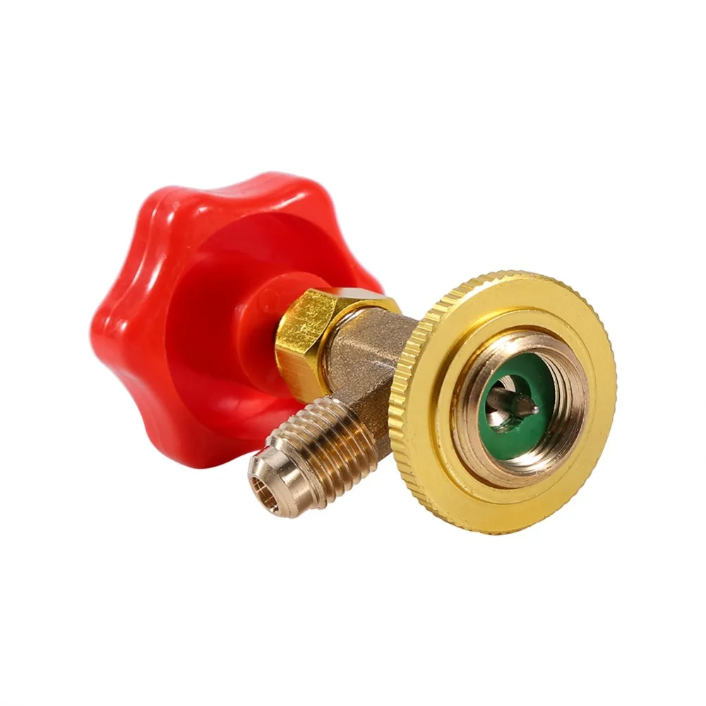 M14 Thread Refrigerant Can Tap Valve 1/4 Inch Connector Brass Refrigerant Dispenser Tool Red Control Knob Self Sealing
