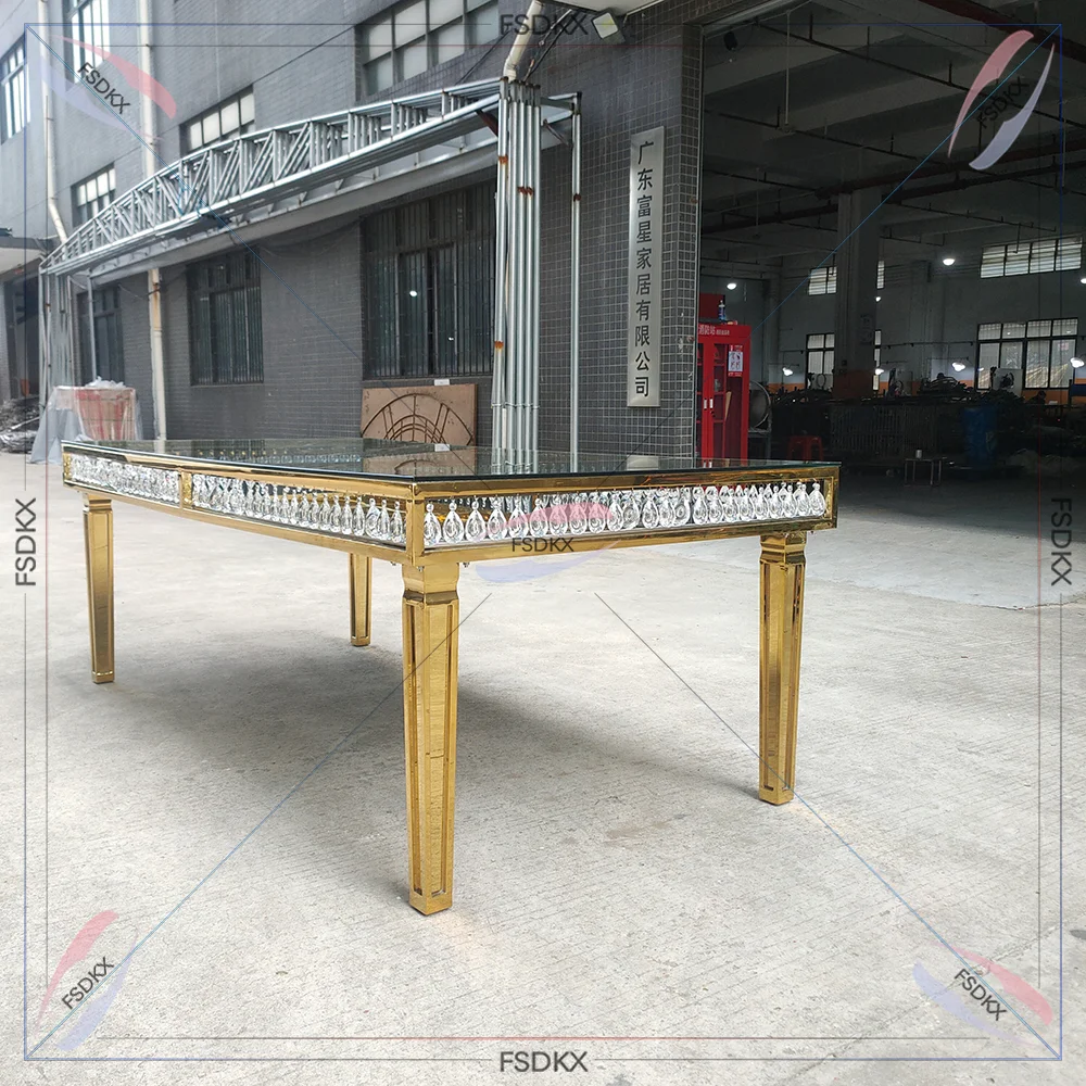 

Luxury Silver Crystal Rectangle Table Wedding Stainless Steel Table for Bride and Groom