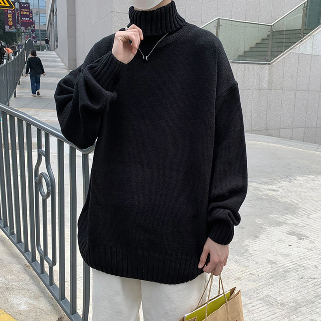 

Autumn And Winter Men's High-neck Sweater Slouchy Loose Solid Color Sweater Fashion Brand Comfortable Large Coat