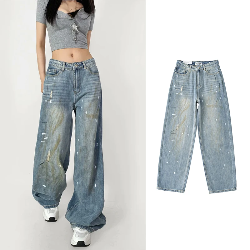 

Long Jeans Streetwear Women's Loose Woman Harajuku Fashion Baggy Slim Fit Torn 2025 Straight Boyfriend Pants Trousers Y2k