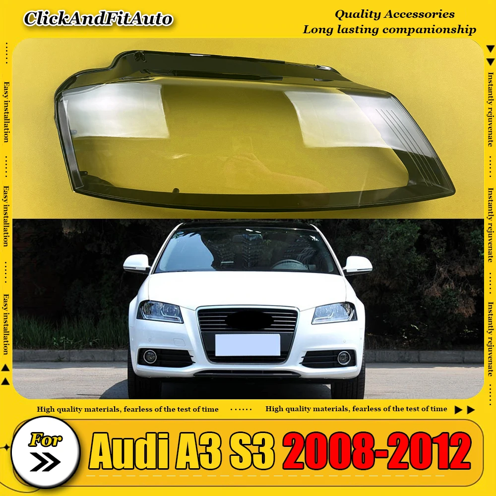 

For Audi A3 S3 2008-2012 Headlight Shade Transparent Lampshade Lens Headlamp Cover Lamp Shell Plexiglass Black Edge