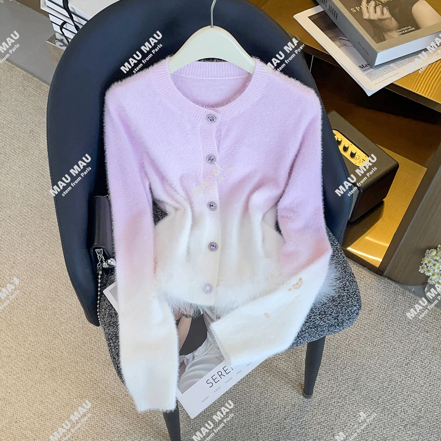 

Мягкий вязаный кардиган-жакет для женщин, зимняя верхняя одежда, на пуговицах, комфортный крой, длинный рукав, круглый вырез