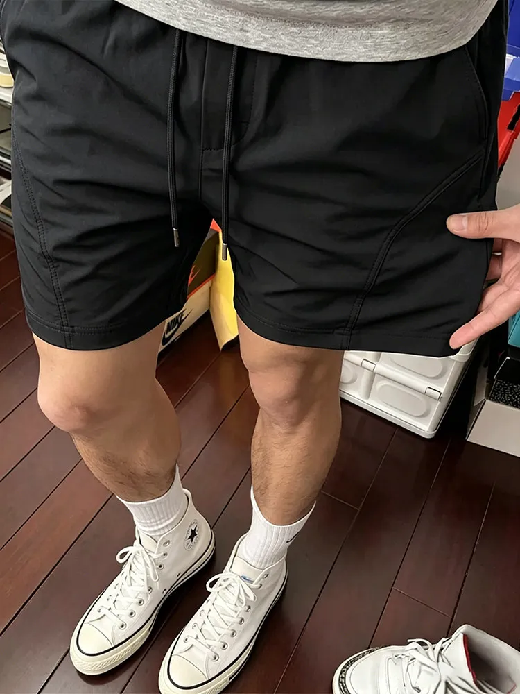 

Black American Style Quick Dry Ice Silk Men's Shorts Summer Fitness Sport Casual Pants Thin Five-Quarter Length Straight Leg