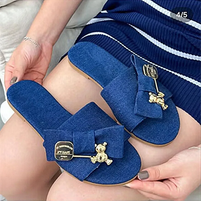 Women Shoes 2023 Summer New Hot Sale Open Toe Slippers Female Solid Bow Beach Flat Casual slippers Plus Size 43 Zapatos Mujer