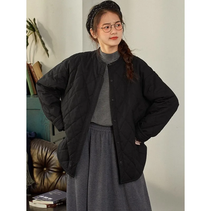 

Куртка из чистого хлопка женская осенне-зимняя повседневная универсальная с ромбовидным узором, утепленная, для поездок на работу, стандартной длины