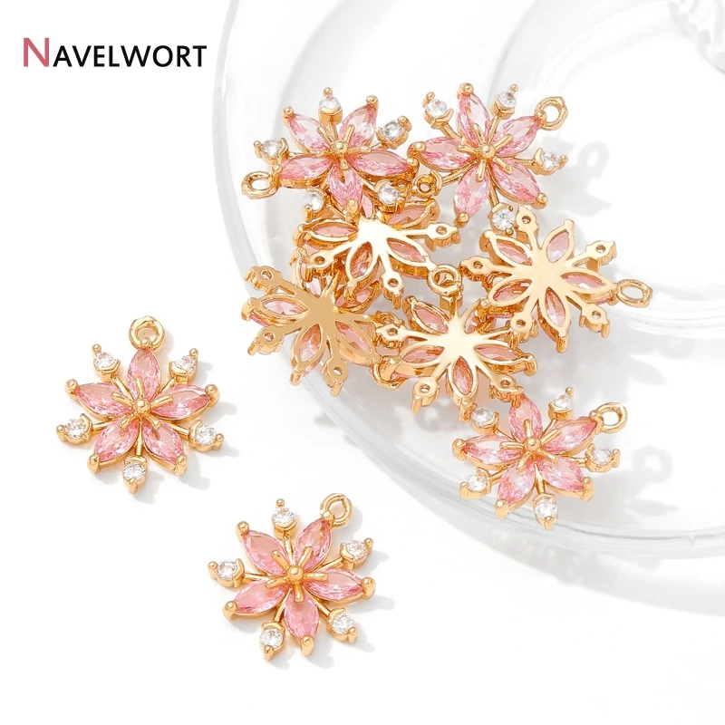 18K Gold Plated Brass Metal Inlaid Zircon Flower Shape Snowflake Charms Pendants Earring Charms,DIY Jewelry Materials view 6