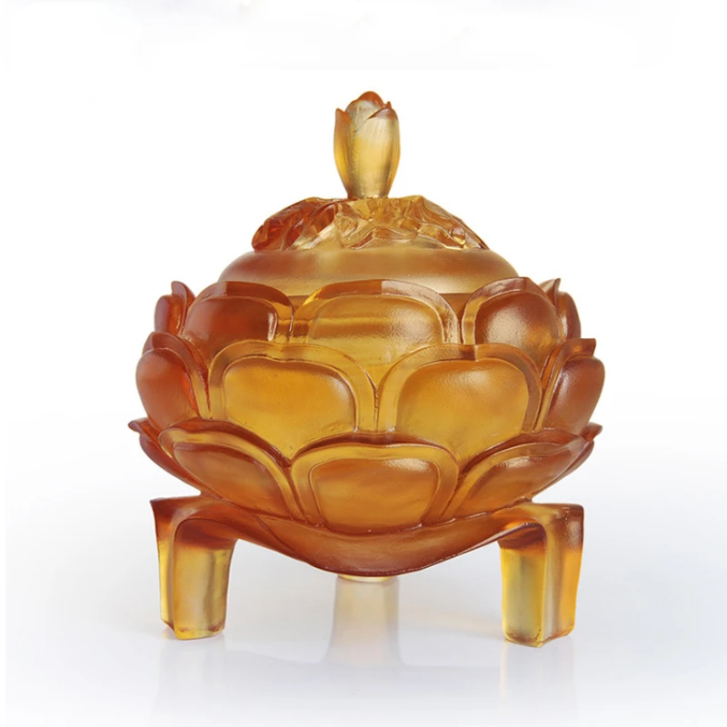 

Handmade Liuli Art Glass Lotus Bloom Fragrance Incense Burner Large size