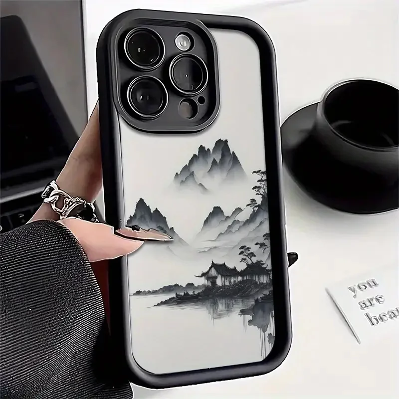 

Chinese style ink painting Silicone Phone Case For iPhone 16E 15 X XS XR 7 8 16 Plus SE 16 15 13 14 12 11 Pro Max 2 cases Cover