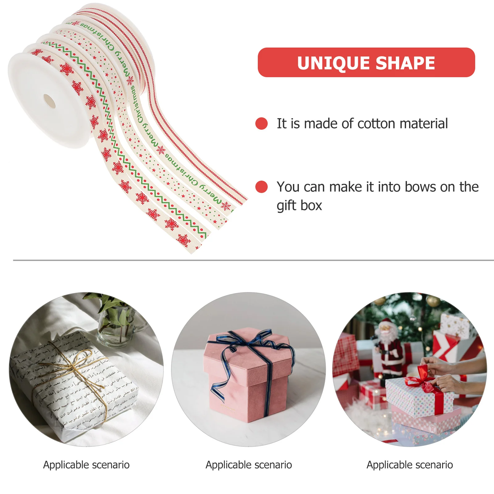 

5 Rolls Christmas Ribbon Cotton Wear-Resistant DIY Gift Box Bow Making Xmas Tree Decoration Ribbon Packing Supplies