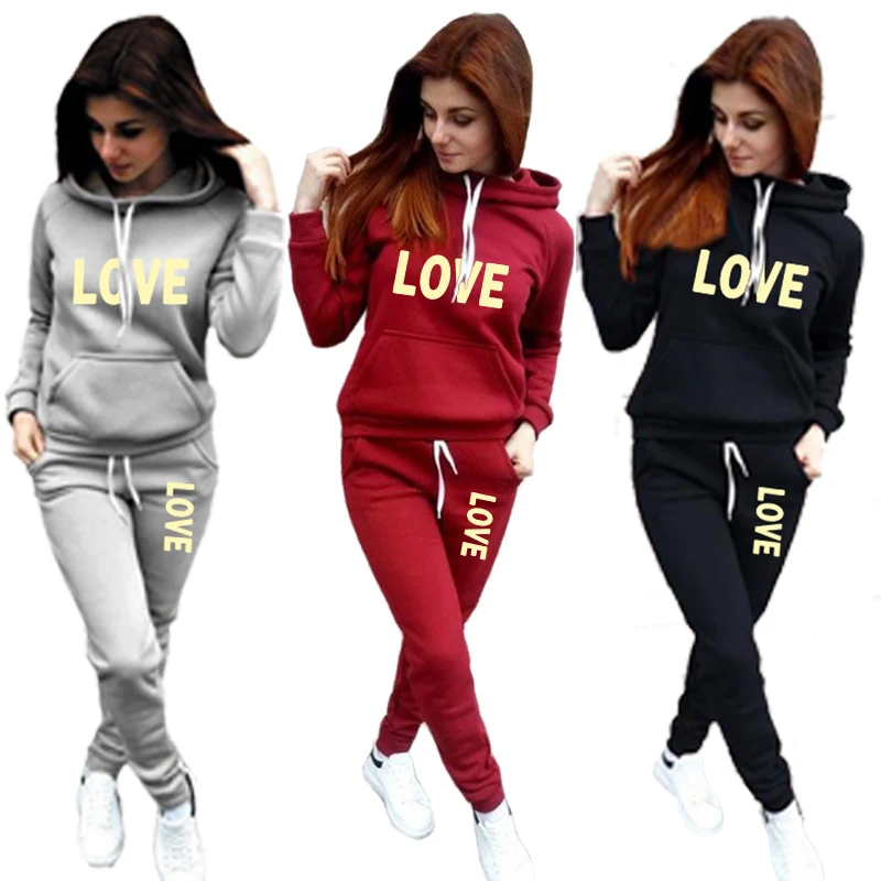 Women's Fashion Hoodie Suits LOVE Classic Logo Printed Sweatshirts+ Long Pants Sets Hooded Tracksuit Outfits