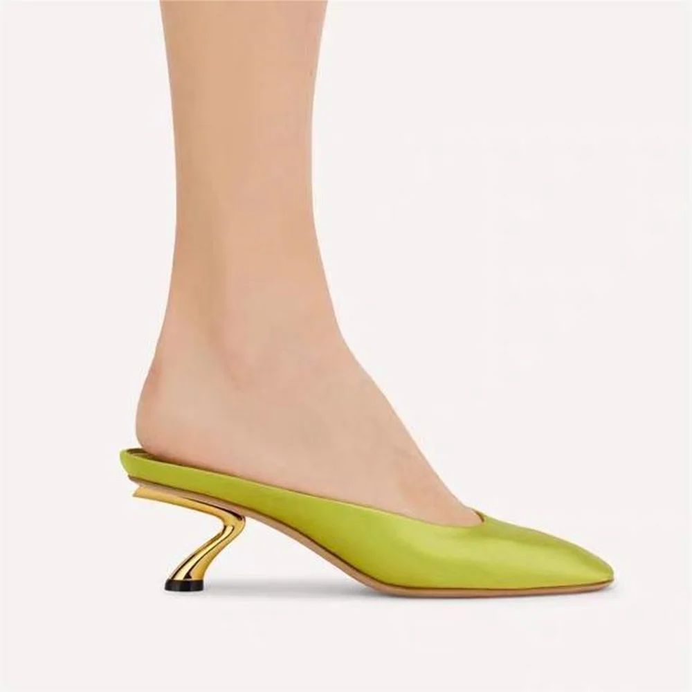 Women Square Toe Mules Slippers Slip-On Unique Gold Metal Low Heel Slingback Sandals 2026 Summer New Party Casual Slides