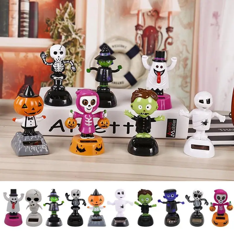 

Halloween Solar Bobble Ghost Shaking Head Figurines Car Decoration Dashboard Dancing Ghost Toys holiday Party Gifts Home Ornamen