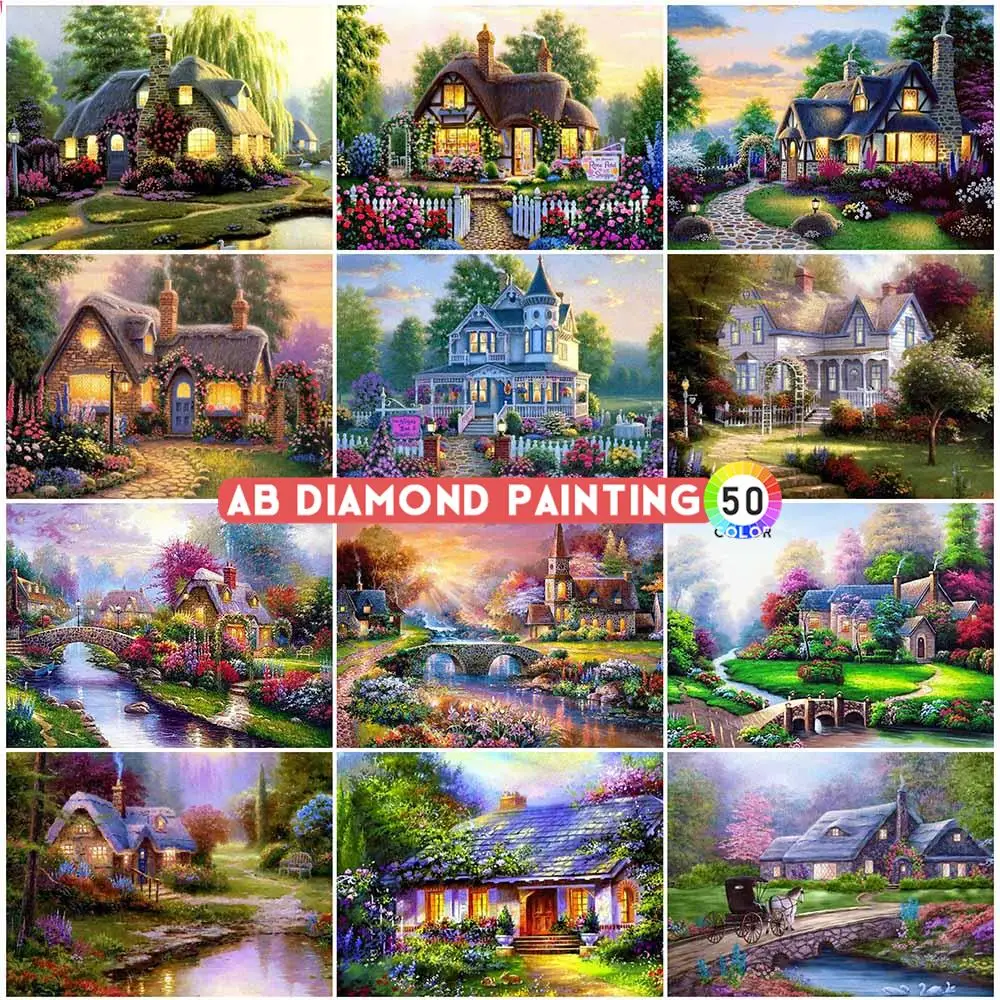 AB Drills 5D Diamond Painting House DIY Full Square Diamond Embroidery Landscape Cross Stitch Mosaic Art Wall Decorations