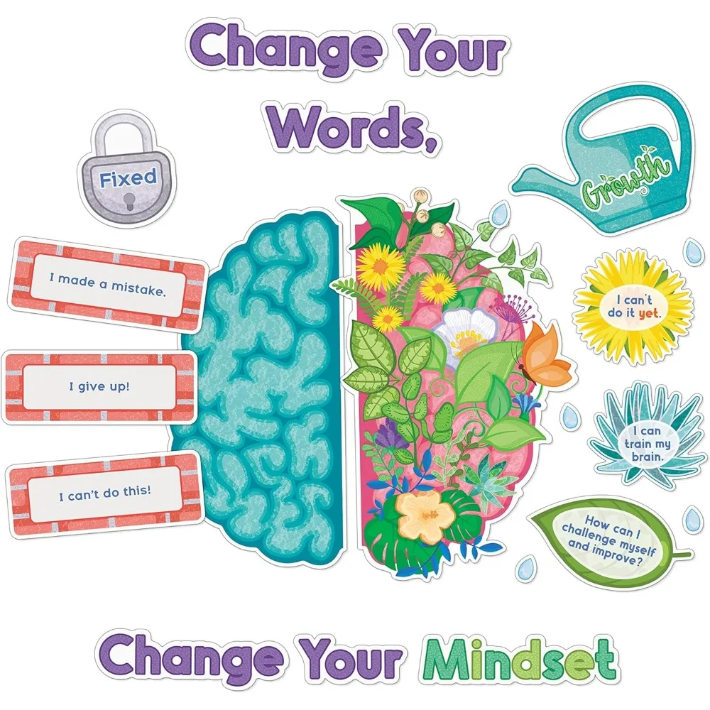 

Carson dellosa 47 шт. цветущий с ростом набор досок объявлений Mindset, мотивационный плакат, вырезы с растениями, мозг из 2 предметов с affi