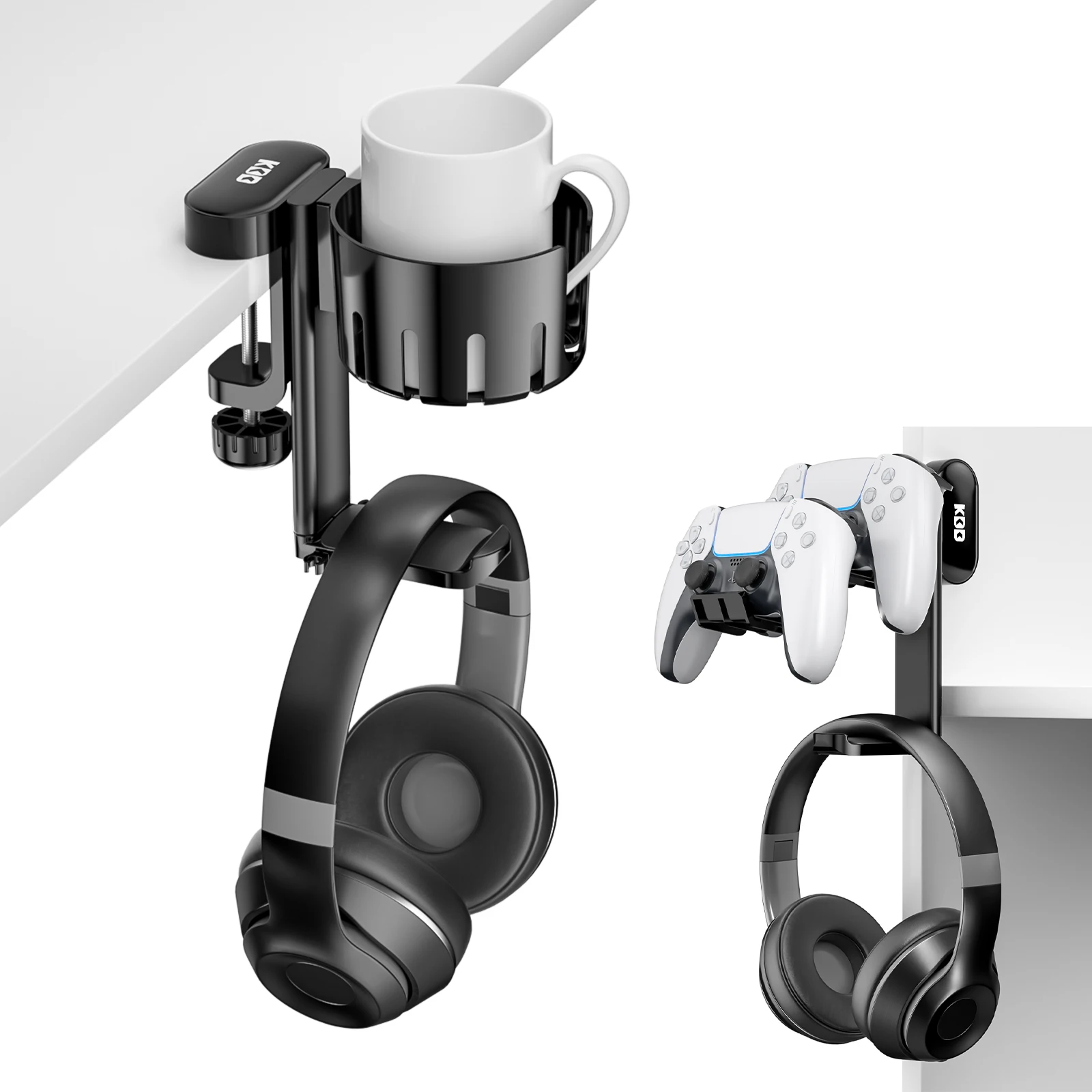 Rotable Headphone holder 3 in 1 Under Desk Clamp Controller Stand Replaceable Cup Holder for Universal Controller and Headset 