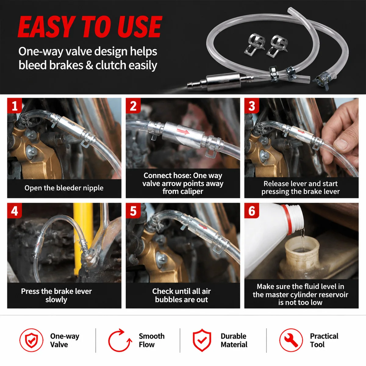 PINMOAP Brake Bleeding Hose With One-Way Valve Clear Tube Quick Connect Fluid Bleeder Kit For Car Motorcycle Repair Garage Tool - view 6
