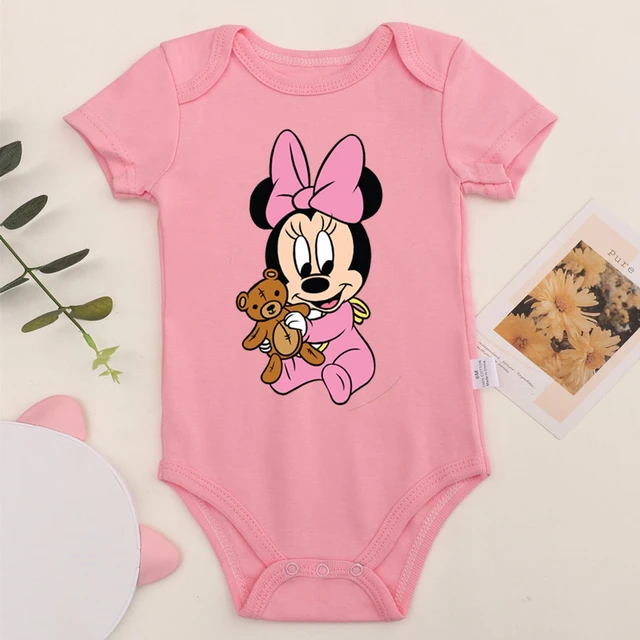 Cotton Baby Minnie Mouse Romper Disney Aesthetic Cartoon Newborn Baby Girl Clothes Fashion Sweet Style Infant Bodysuit