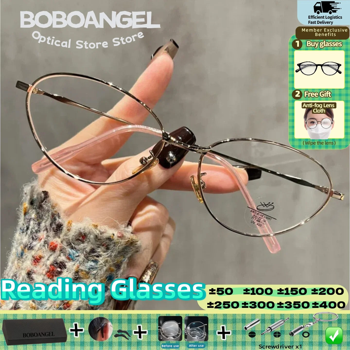 

BOBOANGEL Women Classic Vintage Small Cat Eye Prescription Myopia Glasses Anti Blue Ray Progressive Glasses Reading Eyeglasses