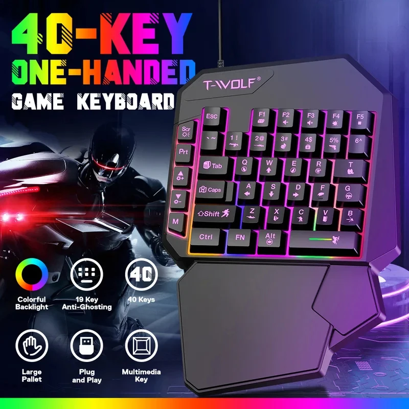5 In 1 Set 35keys One Handedly Single Hand Mini Gaming Keyboard Usb Ultra-slim Wired Backlight Keyboard for Pc Laptop Desktop