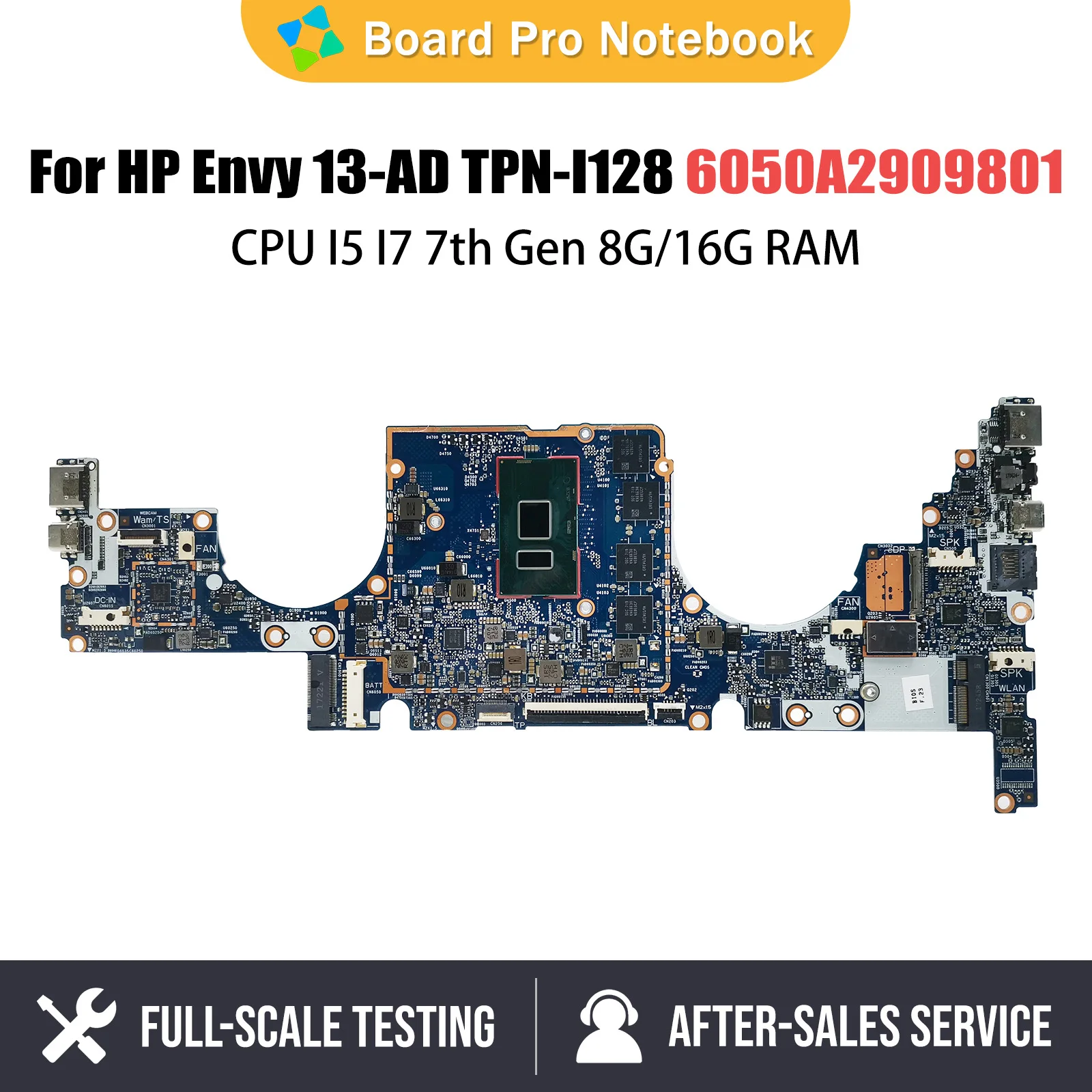 

6050A2909801-MB-A01 Notebook Mainboard For HP Envy 13-AD TPN-I128 Laptop Motherboard CPU I7 7th Gen 16G RAM 926313-601