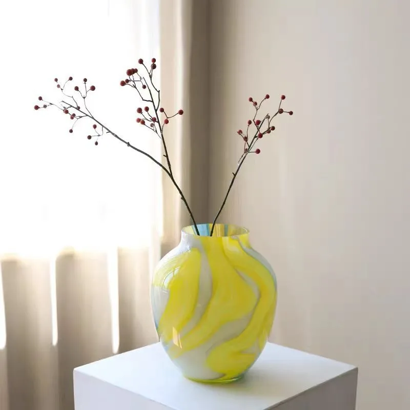 Light luxury high-end medium-ancient glazed vase ornament French living room desktop flower arrangement decoration hotel model f