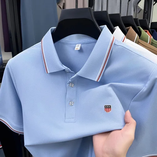 Imagen 2 del producto Polo a rayas clásico de lujo para hombre, bordado, superventas, nuevo, cómodo, transpirable, top corto de verano