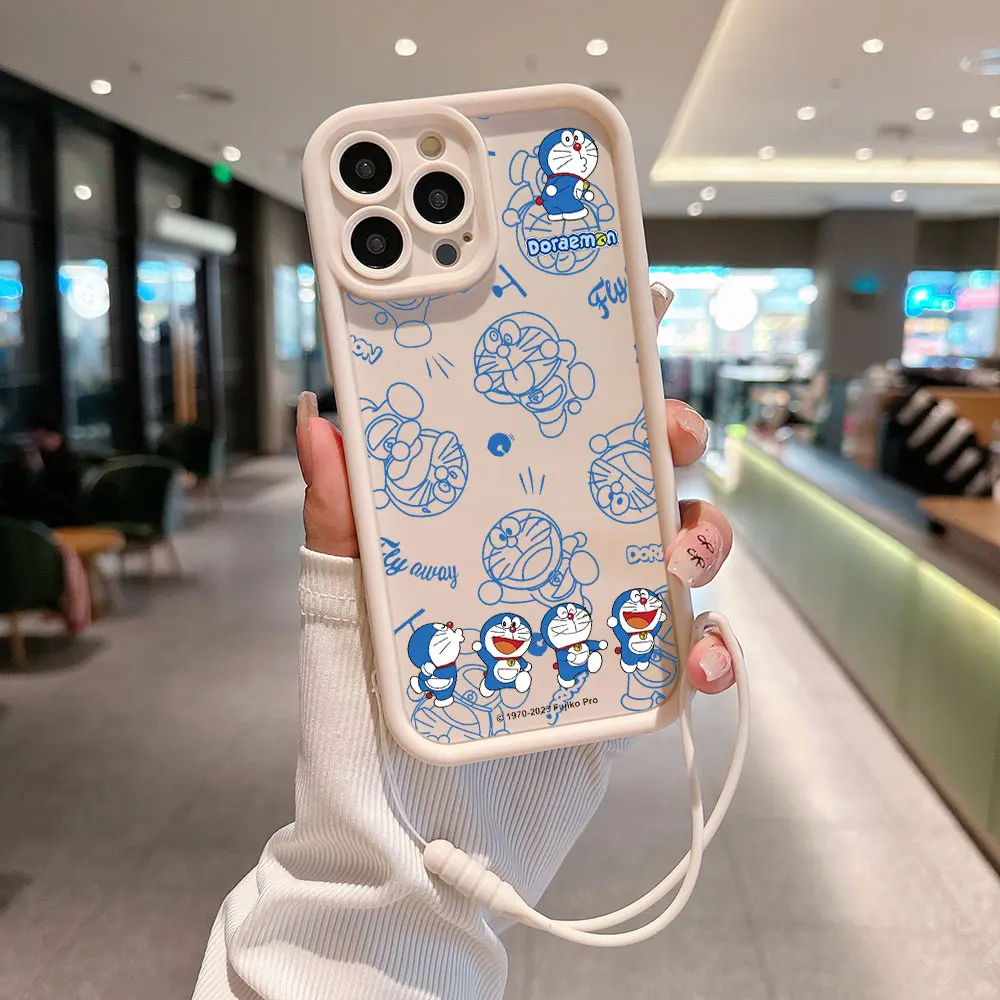 Anime Doraemons Cute Phone Case For Xiaomi Redmi 9A 9C 10 10C 12 12C K30 K40 K50 Note 10 11 12 Pro 5G Cover With Hand Strap