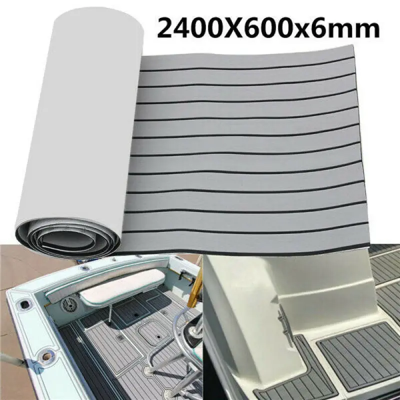 

Самоклеящийся напольный коврик для лодки и яхты из пеноматериала EVA, 2400x600x6 мм, серый, с черными полосками