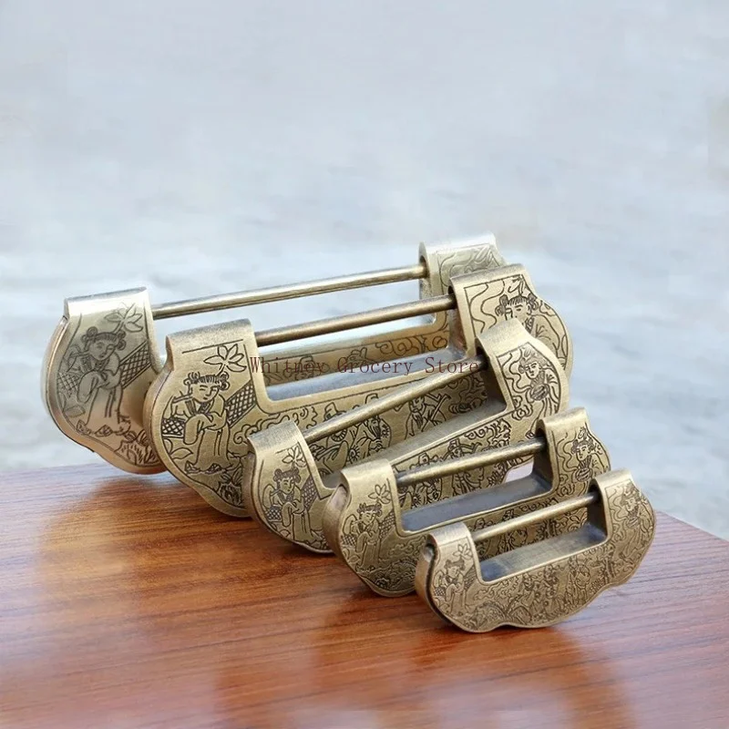 Chinese Antique Brass Padlock Classical Horizontal Door Lock Box Key Locks Old Style Wooden Door Anti-theft Lock Cabinet Locks