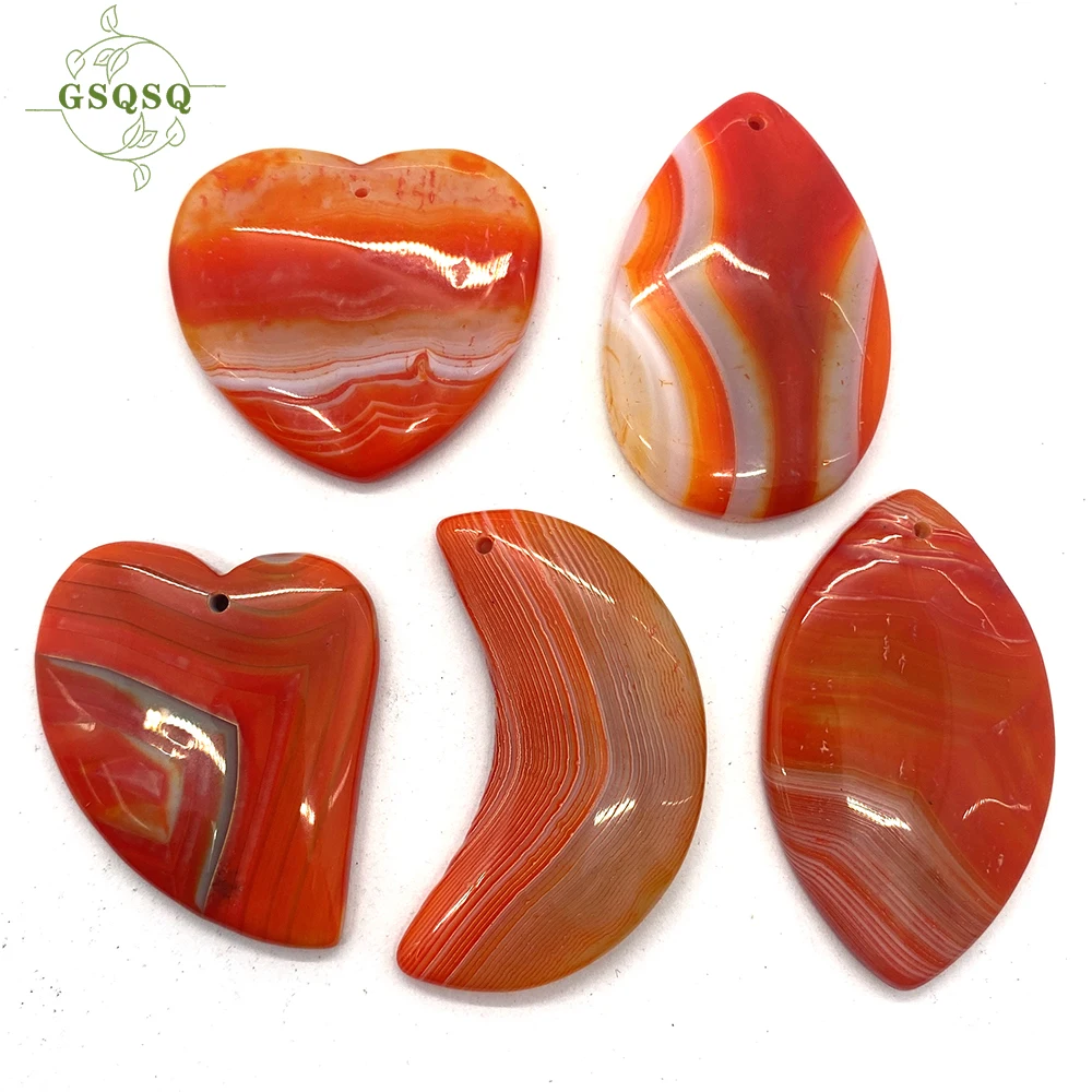 

5pcs/lot Natural Polished Agate Geometric Water Drop Moon Orange Stripe Agate Suitable for DIY Mineral Gem Fashion Accessories