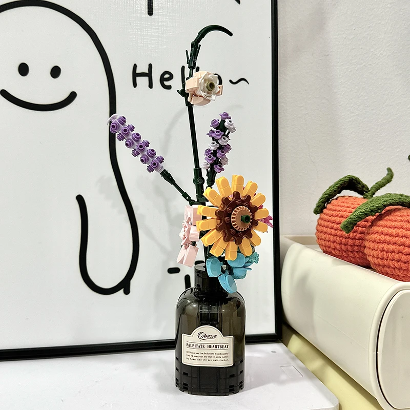 Bros Block Domestic Mini Stacking Building Blocks Flower Bouquet Assembly Creative Desktop Decor for Girls