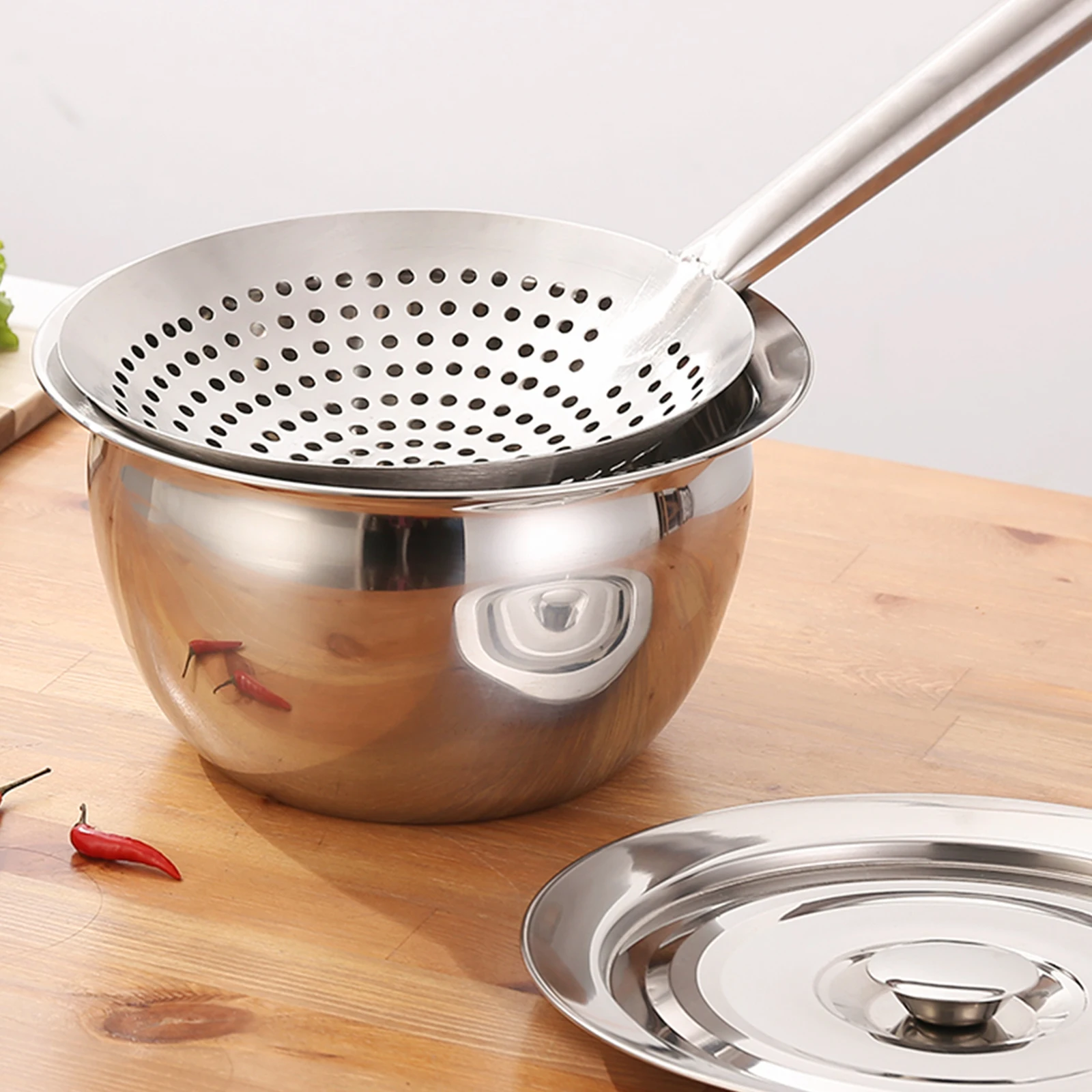 

Stainless Steel Skimmer Spoon Thickened Oil Filter Ladle Fries Eggs Vegetables Kitchen Cooking Gadgets Strainer Sieve Wok
