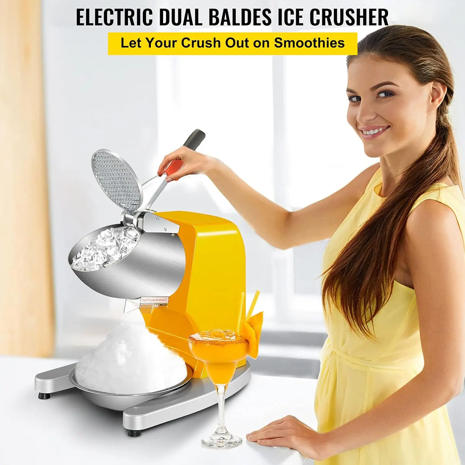 Shaved Ice Machine Ice Crusher, 300W 1450 RPM Snow Cone Machine with Dual Stainless Steel Blades, 210LB/H Ice Shaver