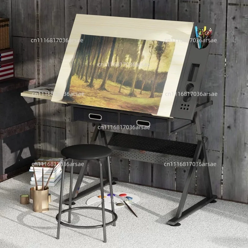 Adjustable Height Drawing Table for Painting, Art, Computer Design and Books, Artist Desk Workstation with Easel Stand