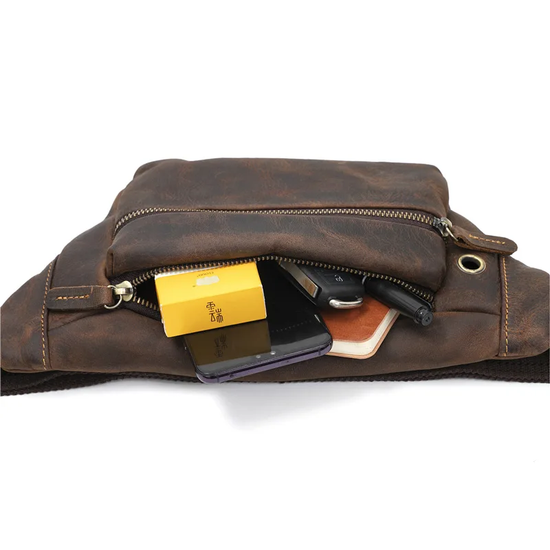 3617 Men's Retro Genuine Crazy Horse Leather Multifunctional Waist Bag, Casual Crossbody, Layered Leather Phone Bag