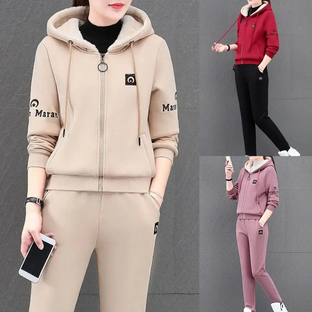 2 Pcs/ Set Terrific Coat Suit Comfortable Letter Print Drawstring Ankle-banded Pants Suit