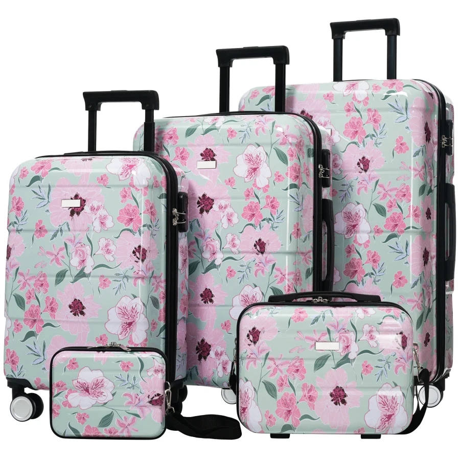 Luggage Sets for Travel: PC Material, Black, Lightweight and Durable Hardside 5-Piece Set with Spinner Wheels and TSA Locks 20