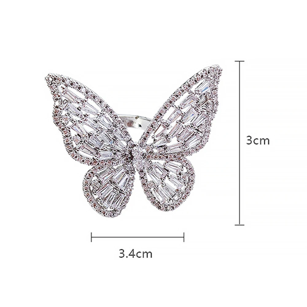 Shiny Crystal Butterfly Rings Korean Acrylic Inlay Fashion Jewelry Opening Ring for Women Exaggerated Party Accessories Gifts