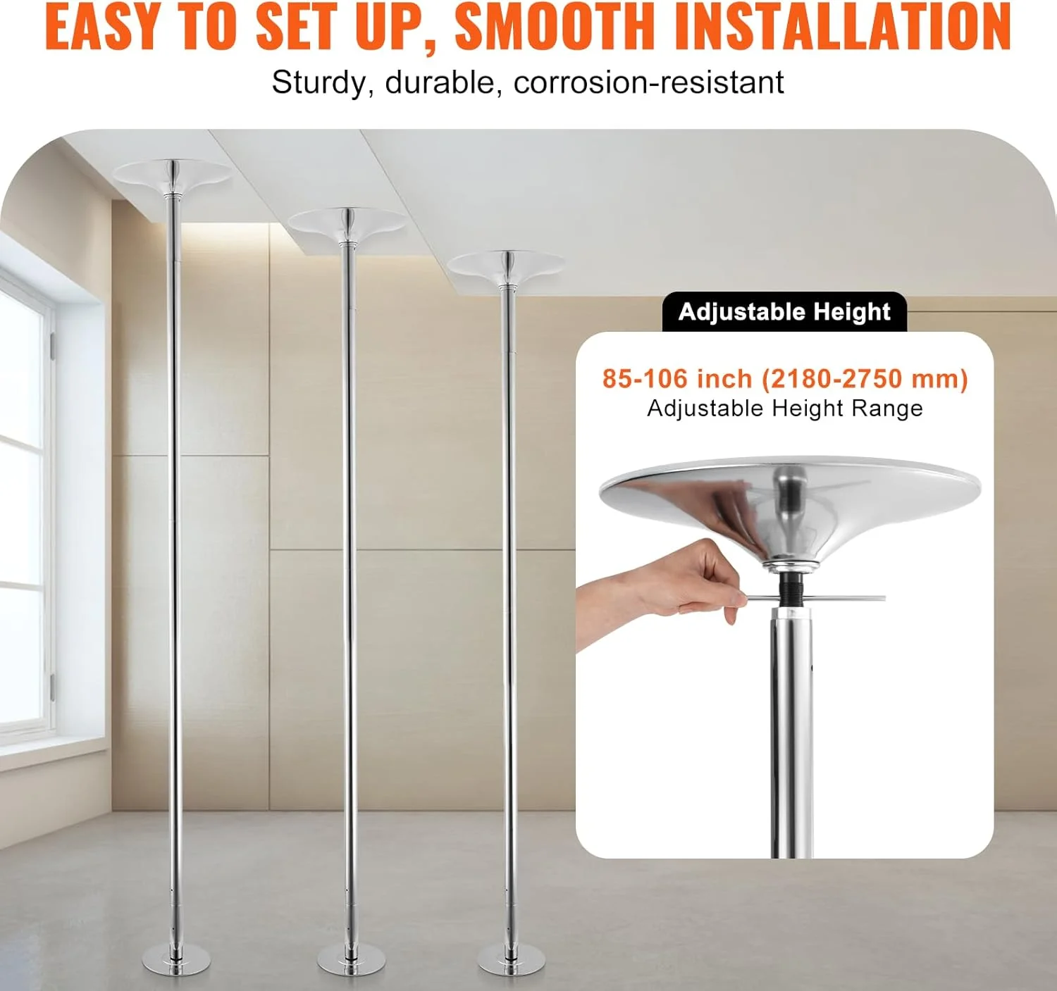 45mm Static Spinning Dance Pole, Stable Standing Type, Quick Single Person Installation