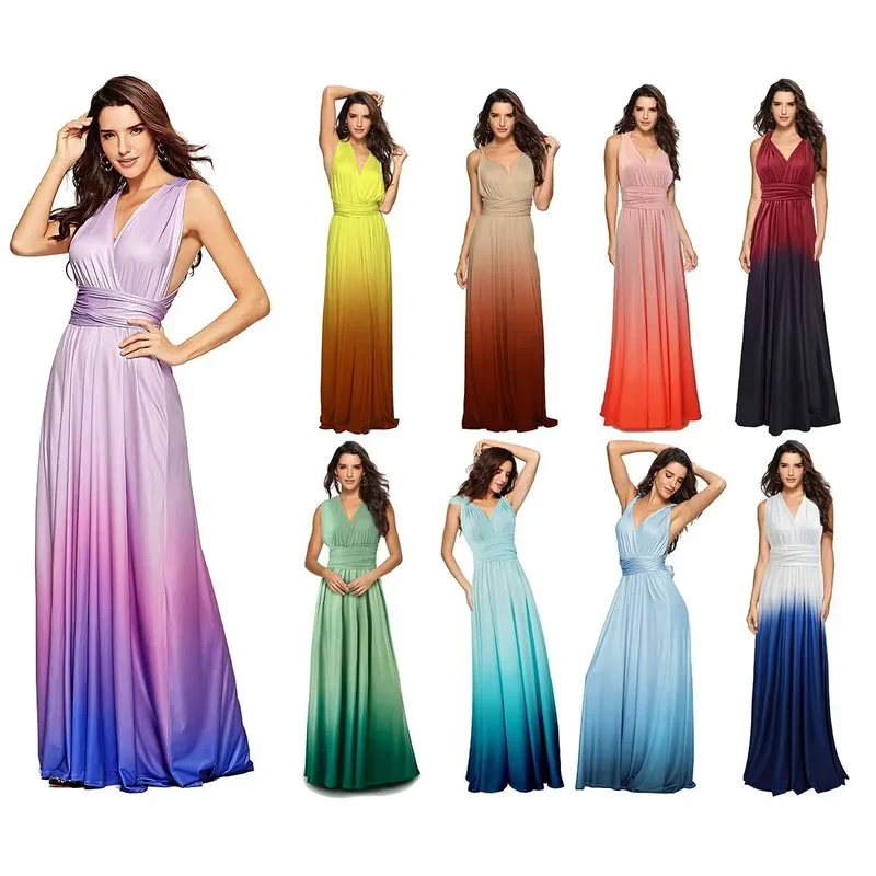 Sexy dress women multi way wrap convertible Cross bandage infinity maxi dress gradient backless party dresses bridesmaid robe