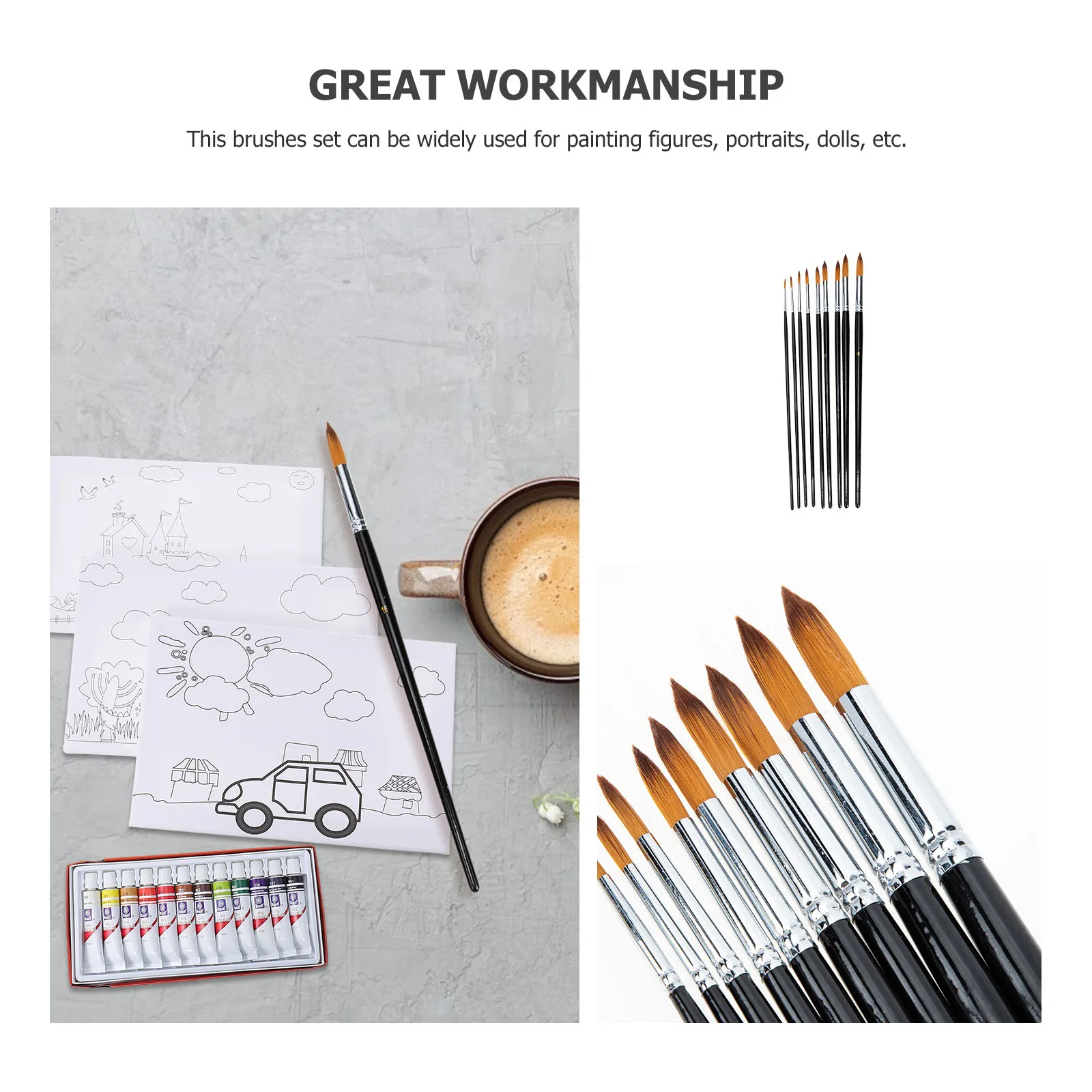 

9 Pcs Paint Brush Set Student Watercolor Brushes Washable Nylon Body for Painting