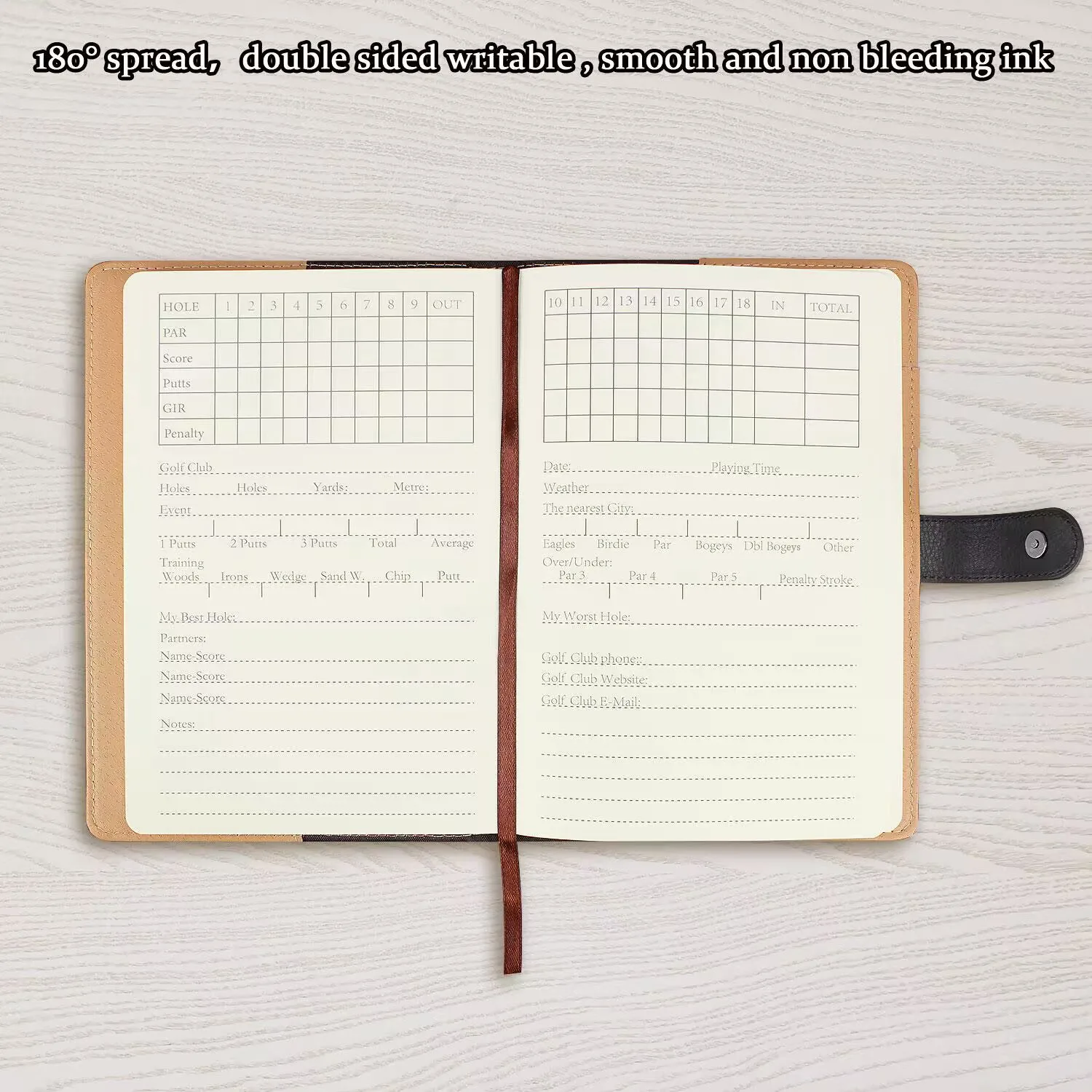 Zwart Lederen Golf Scorekaart Houder Score Notebook Log Journal Yardage Boek Benodigdheden Golf Training Aids Voor Mannen