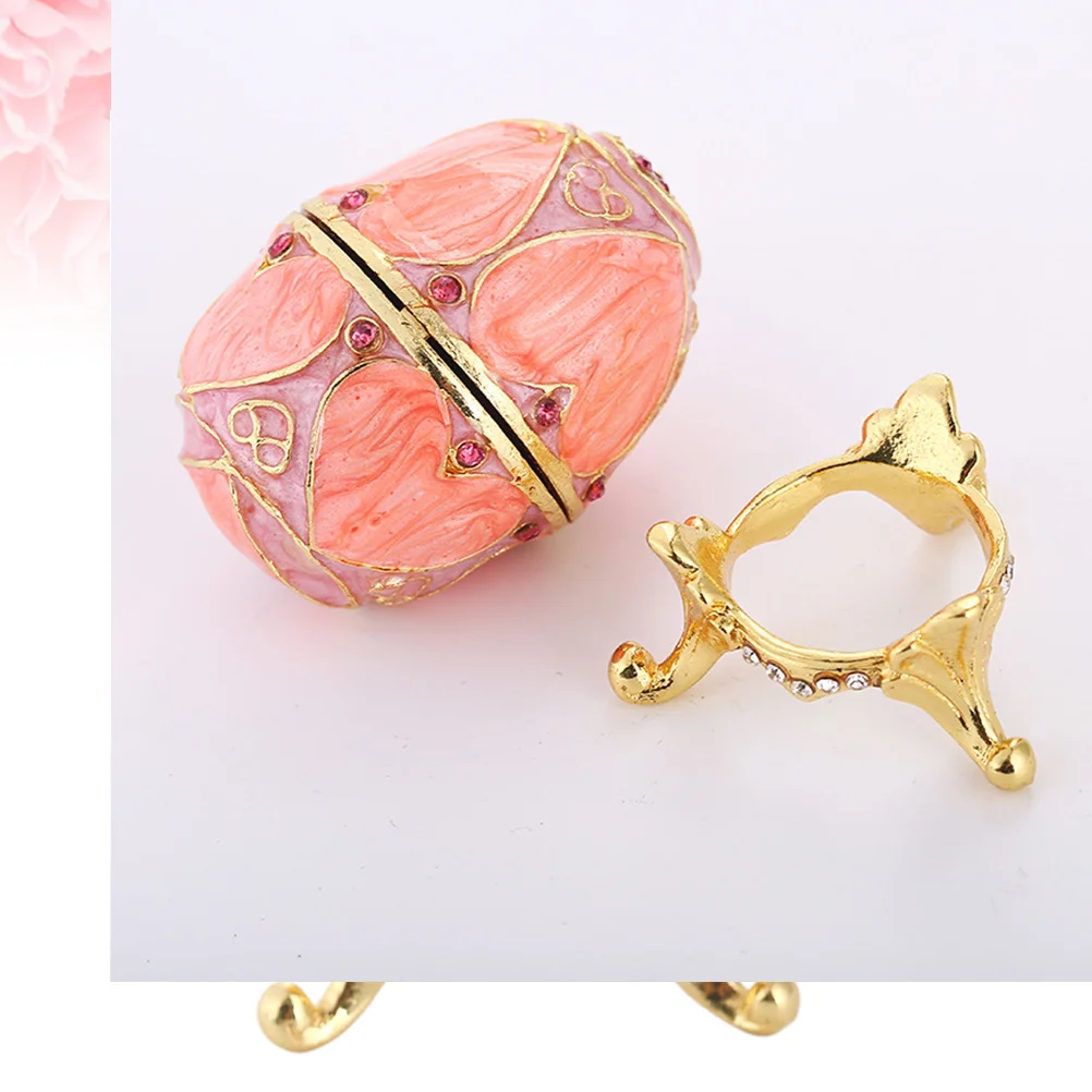 Egg Shape Jewelry Box Pink Metal Crafts Durable Storage Case Jewelry Container Necklace Holder Desktop Decoration
