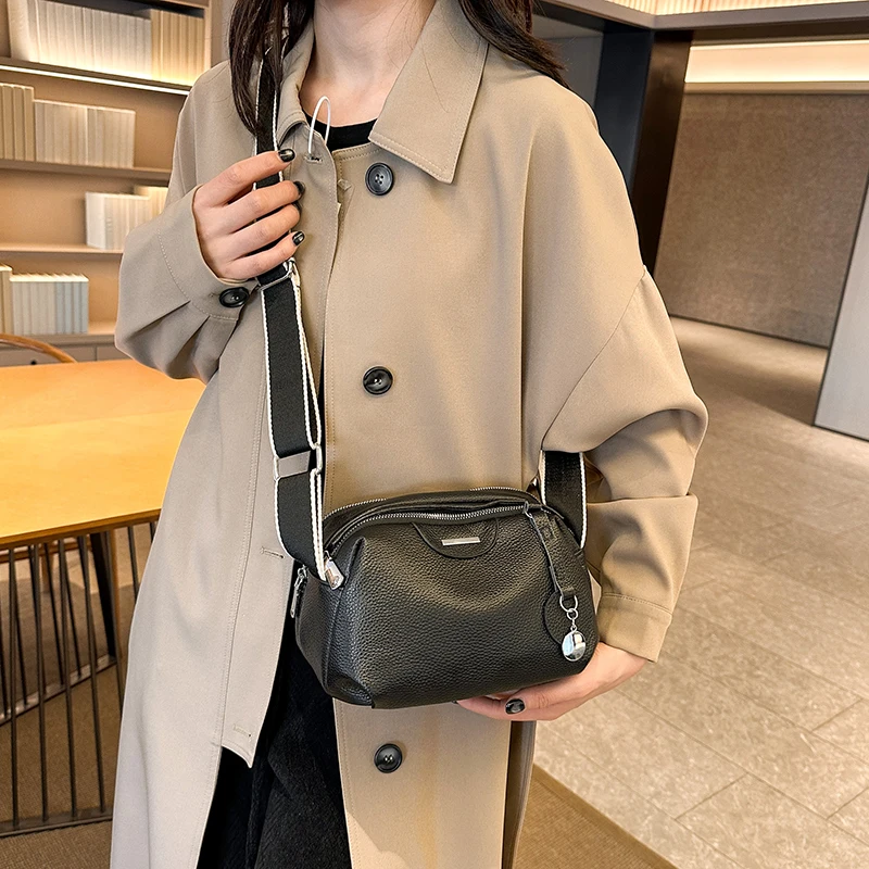 New High Quality Cowhide Women\'s Handbag Fashionable Casual Female Shoulder Bags Luxury Designer Girls Diagonal Straddle Bag Sac