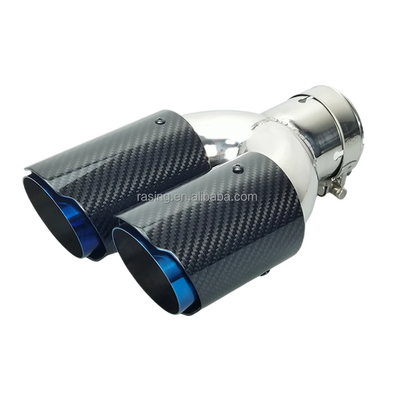 

Factory Export High Quality Carbon Burnt Blue Stainless Dual Outlet Muffler Pipe for Car Universal Modificated Exhaust Tip