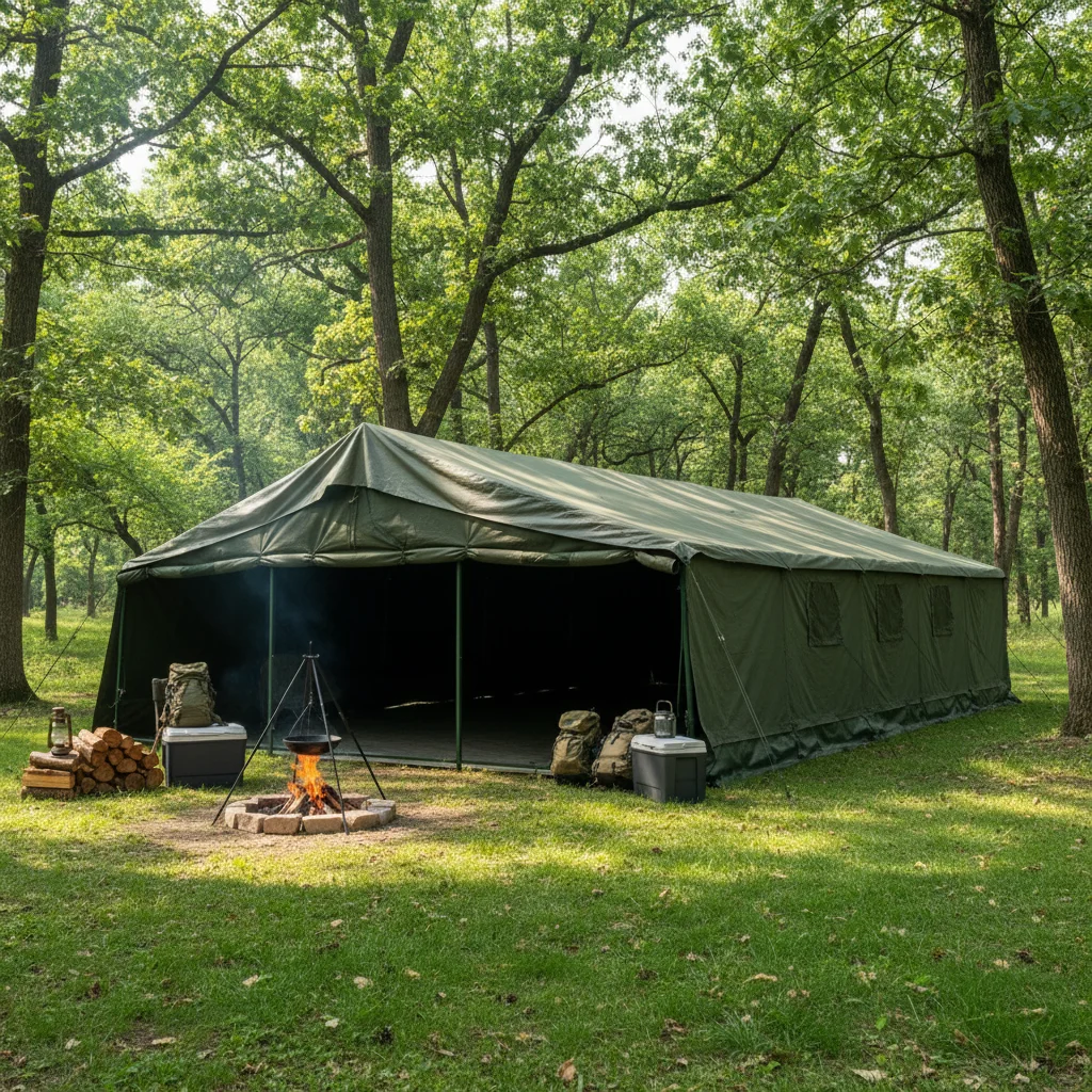 Custom Army-green Canvas Double Layer One Bedroom Wall Tent 100 Persons Durable Frame Four-season All Weather 3000mm