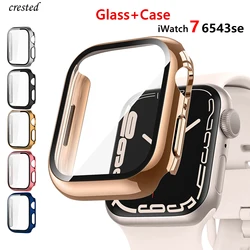 Cristal + cubierta para funda de Apple Watch, 45mm, 44mm, 40mm, 41mm, 42mm, 38mm, accesorios plateados, Protector de pantalla para iWatch series 6, 5, 4, 3, se, 7