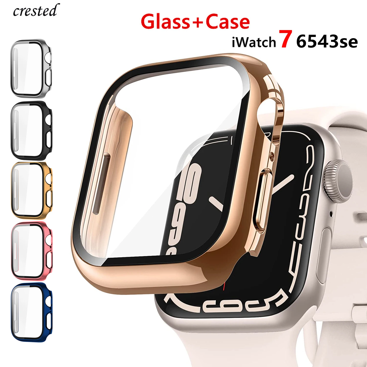 Glass+cover For Apple Watch Case 45mm 44mm 40mm 41mm 42mm 38mm Accessories Plated Screen Protector iWatch series 6 5 4 3 se 7